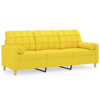 3-Sitzer-Sofa mit Zierkissen Hellgelb 180 cm Stoff