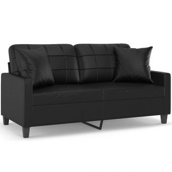 2-Sitzer-Sofa mit Zierkissen Schwarz 140 cm Kunstleder