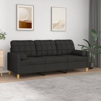 ARDEBO.de - 3-Sitzer-Sofa mit Zierkissen Schwarz 180 cm Stoff