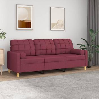 ARDEBO.de - 3-Sitzer-Sofa mit Zierkissen Weinrot 180 cm Stoff