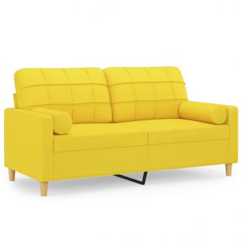 2-Sitzer-Sofa mit Zierkissen Hellgelb 140 cm Stoff