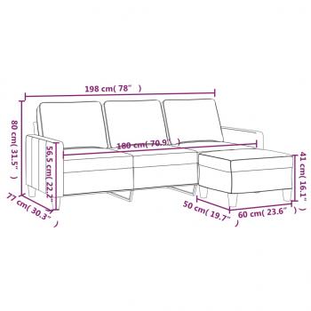 3-Sitzer-Sofa mit Hocker Taupe 180 cm Stoff