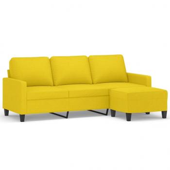 3-Sitzer-Sofa mit Hocker Hellgelb 180 cm Stoff