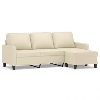 3-Sitzer-Sofa mit Hocker Creme 180 cm Kunstleder