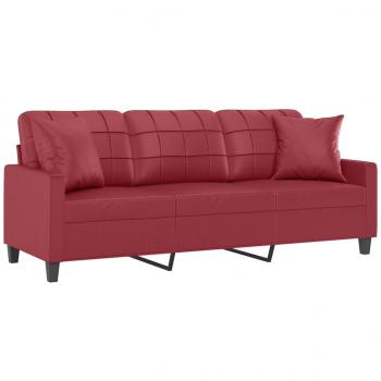 3-Sitzer-Sofa mit Zierkissen Weinrot 180 cm Kunstleder