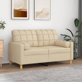 ARDEBO.de - 2-Sitzer-Sofa mit Zierkissen Creme 120 cm Stoff