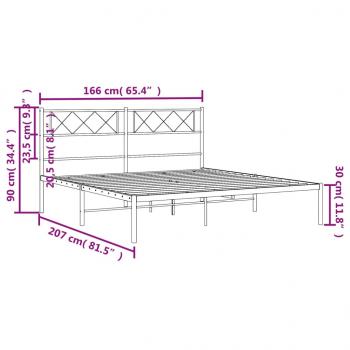 Bettgestell mit Kopfteil Metall Schwarz 160x200 cm