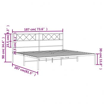 Bettgestell mit Kopfteil Metall Schwarz 180x200 cm