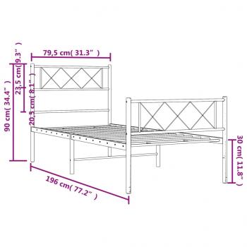 Bettgestell mit Kopf- und Fußteil Metall Weiß 75x190 cm