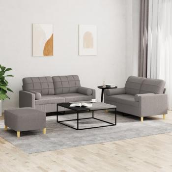 ARDEBO.de - 3-tlg. Sofagarnitur mit Kissen Taupe Stoff