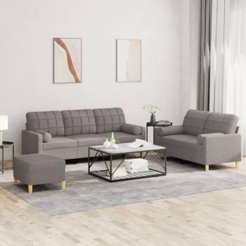 ARDEBO.de - 3-tlg. Sofagarnitur mit Kissen Taupe Stoff