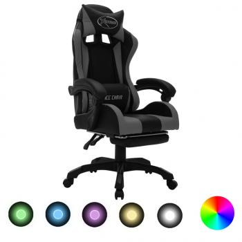 ARDEBO.de - Gaming-Stuhl mit RGB LED-Leuchten Grau und Schwarz Kunstleder 