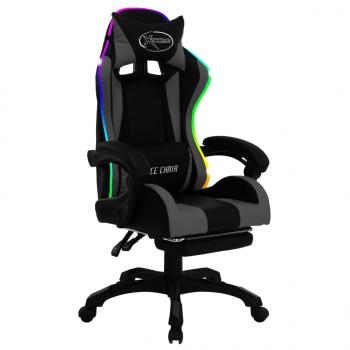 Gaming-Stuhl mit RGB LED-Leuchten Grau und Schwarz Kunstleder 