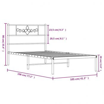 Bettgestell mit Kopfteil Metall Schwarz 100x190 cm