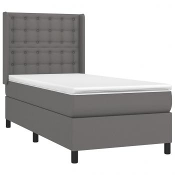 Boxspringbett mit Matratze & LED Grau 100x200 cm Kunstleder