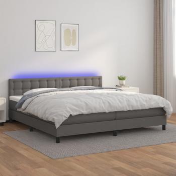 ARDEBO.de - Boxspringbett mit Matratze & LED Grau 200x200 cm Kunstleder