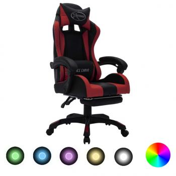 ARDEBO.de - Gaming-Stuhl mit RGB LED-Leuchten Weinrot Schwarz Kunstleder