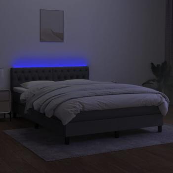 Boxspringbett mit Matratze & LED Dunkelgrau 140x190 cm Stoff