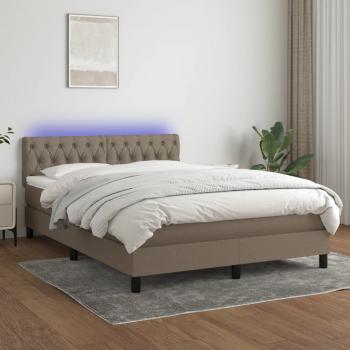 ARDEBO.de - Boxspringbett mit Matratze & LED Taupe 140x200 cm Stoff