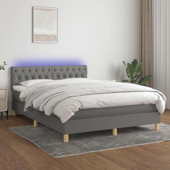 ARDEBO.de - Boxspringbett mit Matratze & LED Dunkelgrau 140x190 cm Stoff