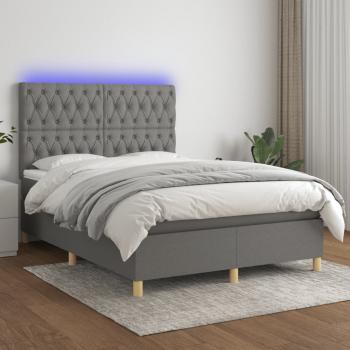 ARDEBO.de - Boxspringbett mit Matratze & LED Dunkelgrau 140x190 cm Stoff