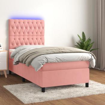 ARDEBO.de - Boxspringbett mit Matratze & LED Rosa 80x200 cm Samt