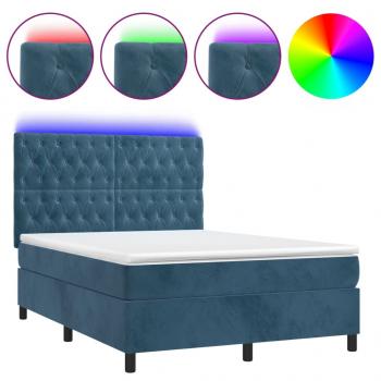 Boxspringbett mit Matratze & LED Dunkelblau 140x190 cm Samt