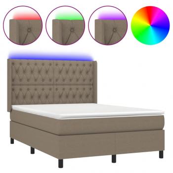 Boxspringbett mit Matratze & LED Taupe 140x200 cm Stoff