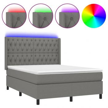 Boxspringbett mit Matratze & LED Dunkelgrau 140x200 cm Stoff