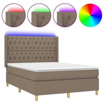 Boxspringbett mit Matratze & LED Taupe 140x200 cm Stoff