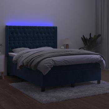 Boxspringbett mit Matratze & LED Dunkelblau 140x190 cm Samt