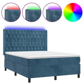 Boxspringbett mit Matratze & LED Dunkelblau 140x200 cm Samt