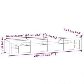 TV-Schrank mit LED-Leuchten Braun Eichen-Optik 260x36,5x40 cm