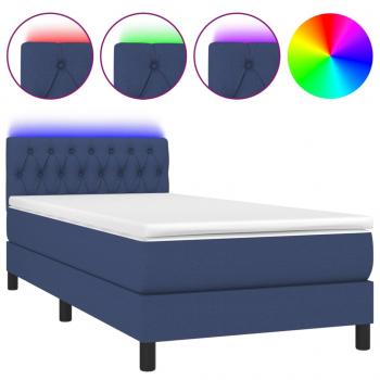 Boxspringbett mit Matratze & LED Blau 90x190 cm Stoff