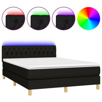 Boxspringbett mit Matratze & LED Schwarz 140x200 cm Stoff