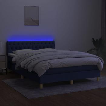 Boxspringbett mit Matratze & LED Blau 140x190 cm Stoff