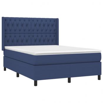 Boxspringbett mit Matratze Blau 140x190 cm Stoff