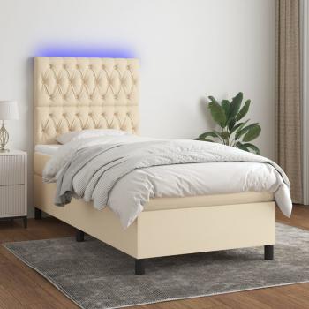 ARDEBO.de - Boxspringbett mit Matratze & LED Creme 100x200 cm Stoff