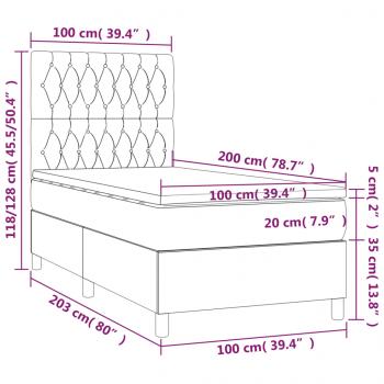 Boxspringbett mit Matratze & LED Creme 100x200 cm Stoff