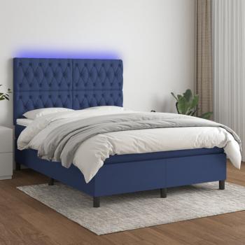 ARDEBO.de - Boxspringbett mit Matratze & LED Blau 140x190 cm Stoff