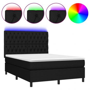 Boxspringbett mit Matratze & LED Schwarz 140x190 cm Stoff