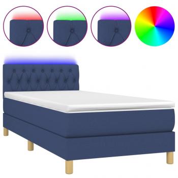 Boxspringbett mit Matratze & LED Blau 90x190 cm Stoff