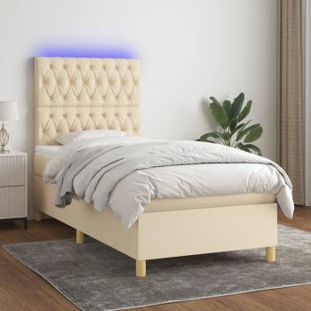 ARDEBO.de - Boxspringbett mit Matratze & LED Creme 90x200 cm Stoff