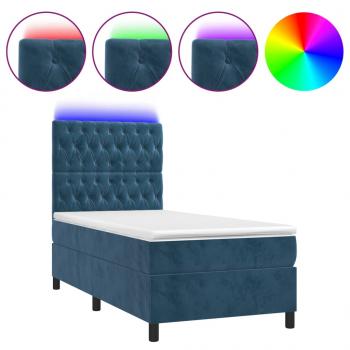 Boxspringbett mit Matratze & LED Dunkelblau 90x190 cm Samt