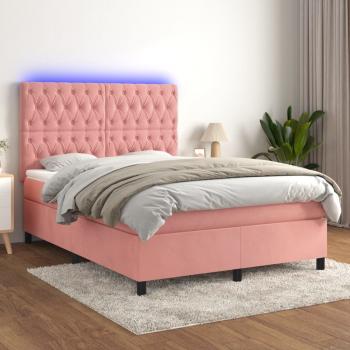 ARDEBO.de - Boxspringbett mit Matratze & LED Rosa 140x190 cm Samt