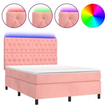 Boxspringbett mit Matratze & LED Rosa 140x190 cm Samt