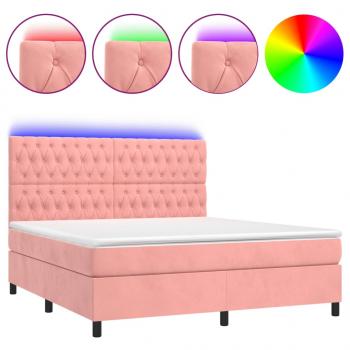 Boxspringbett mit Matratze & LED Rosa 180x200 cm Samt