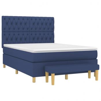 Boxspringbett mit Matratze Blau 140x190 cm Stoff