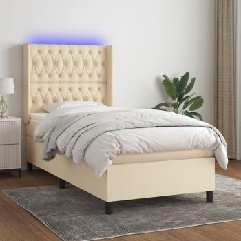 ARDEBO.de - Boxspringbett mit Matratze & LED Creme 90x190 cm Stoff