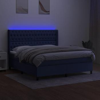 Boxspringbett mit Matratze & LED Blau 180x200 cm Stoff